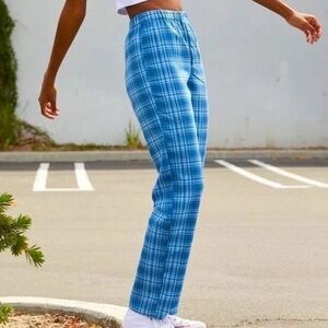 Brandy Melville Tilden Blue Plaid Pants Straight Leg XS S Indie Sleaze Grunge
